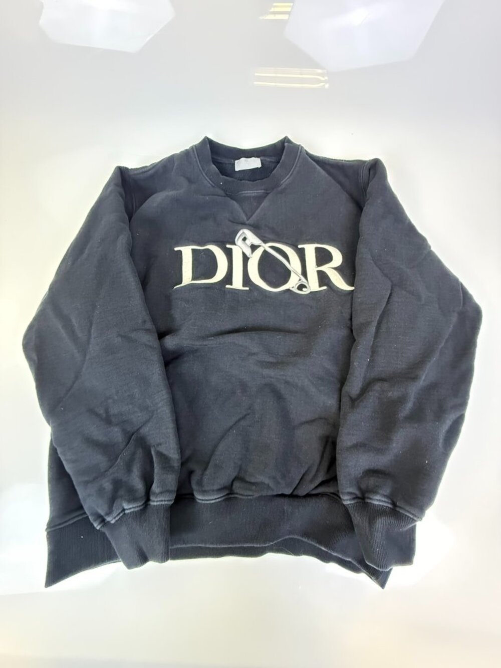 Dior x Judy Blame Black Safety Pin Logo Embroidered Crewneck Sweatshirt J1-7